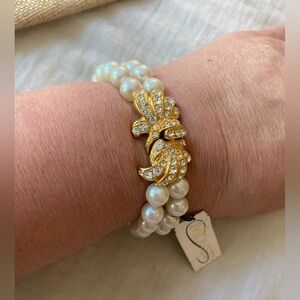 Monet Glass‎ Pearls Hand Knotted with Push Clasp Clear Crystals New